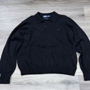 Black XXL Men’s Polo Sweater, 100% Lambs Wool